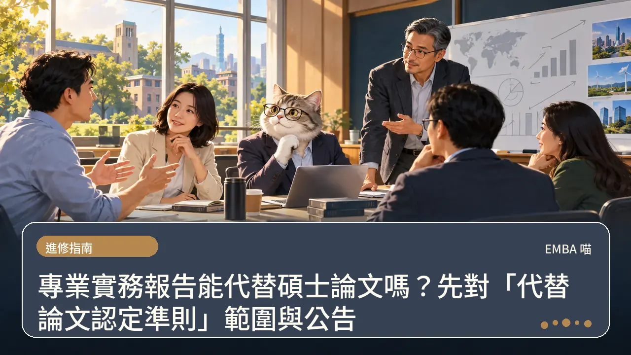 專業實務報告能代替碩士論文嗎？先對「代替論文認定準則」範圍與公告主題插畫